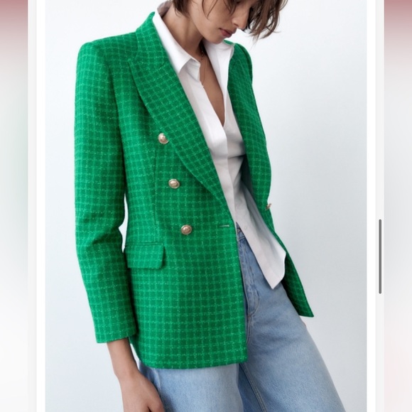 ZARA TEXTURED DOUBLE BREASTED BLAZER - Picture 3 of 9